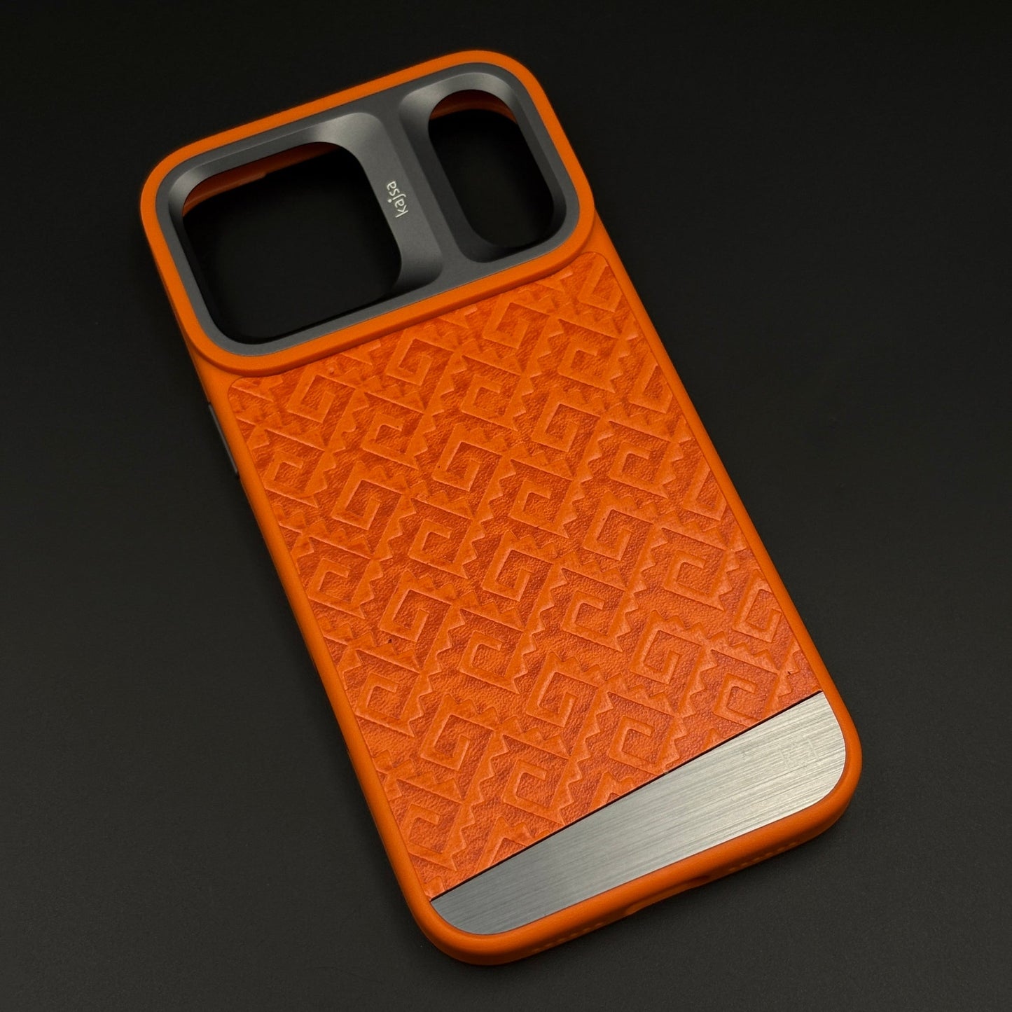 Geometric Metal & Textured Mobile Back Case Cover with AI Button for iPhone 17 Series | Dual-Tone Protective