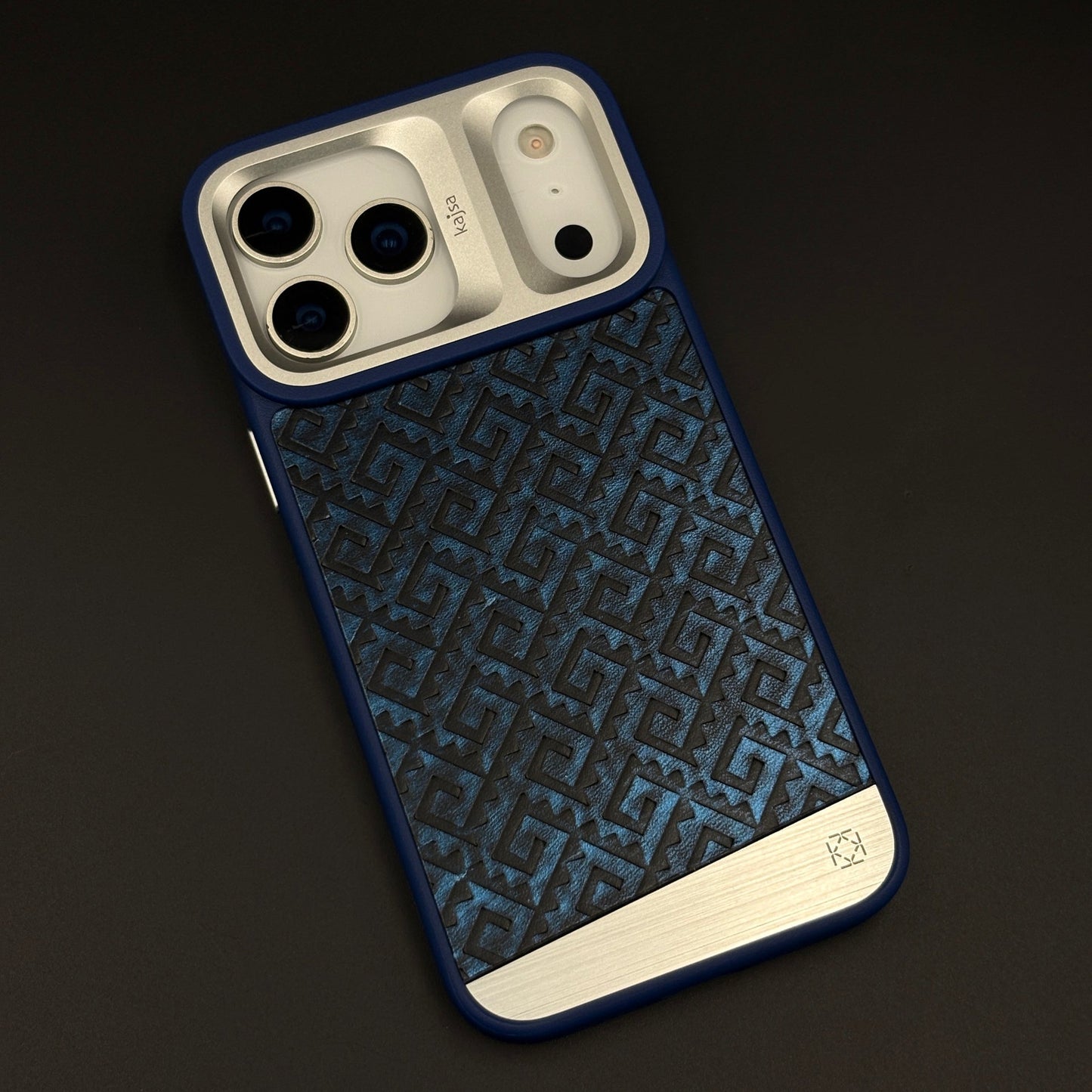 Geometric Metal & Textured Mobile Back Case Cover with AI Button for iPhone 17 Series | Dual-Tone Protective