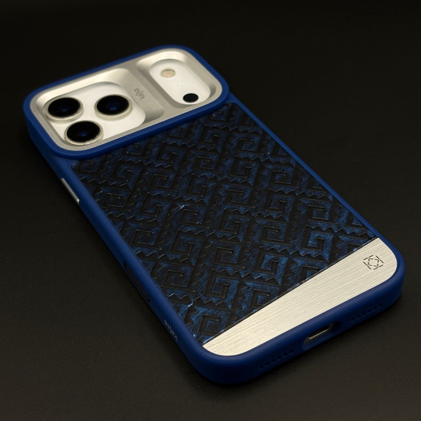 Geometric Metal & Textured Mobile Back Case Cover with AI Button for iPhone 17 Series | Dual-Tone Protective