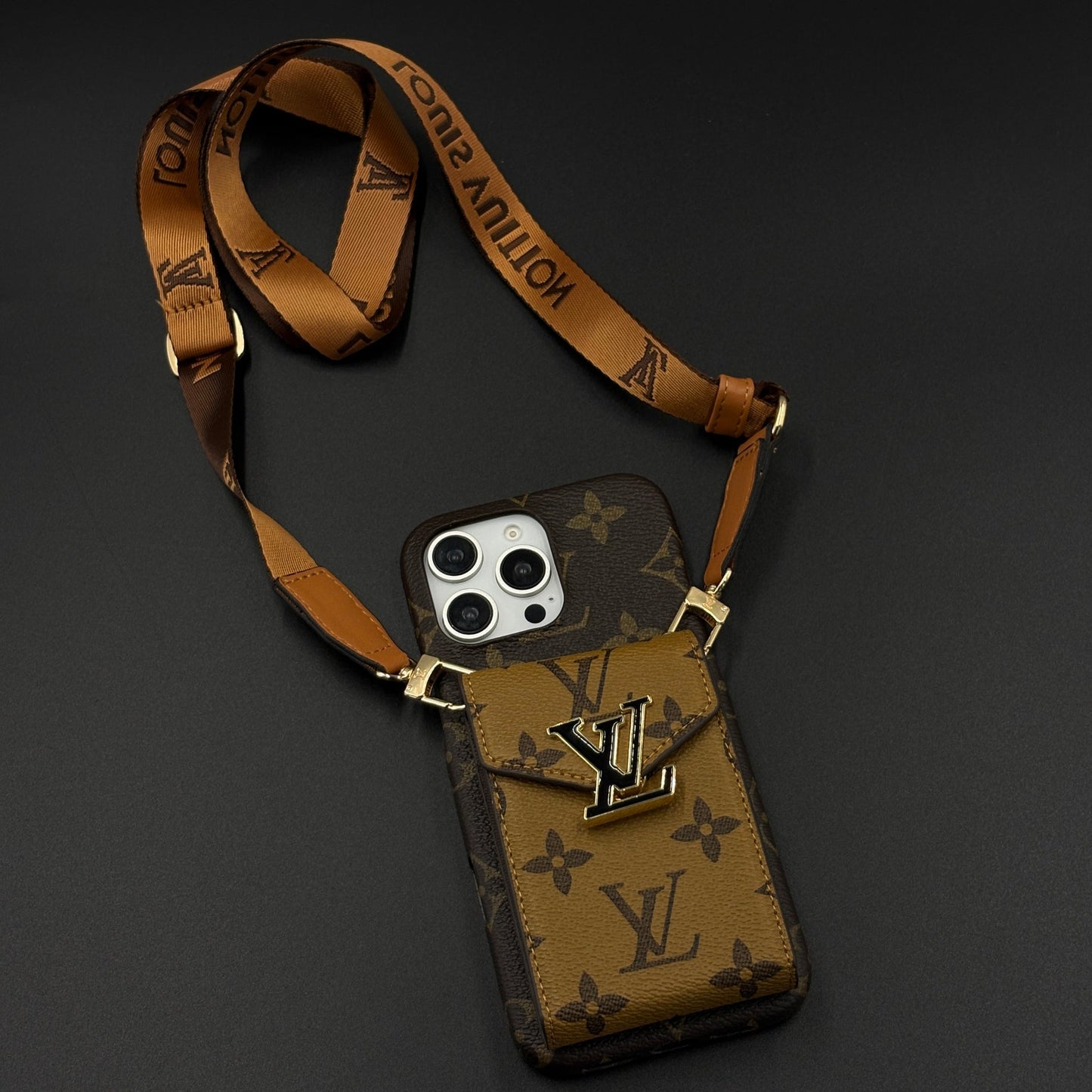 Luxury Fashion Brand Monogram Cardholder Sling Case for iPhone