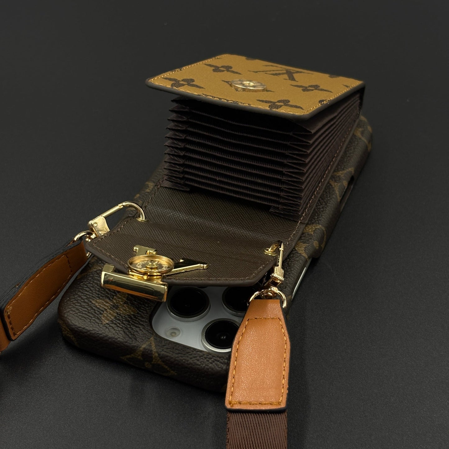 Luxury Fashion Brand Monogram Cardholder Sling Case for iPhone