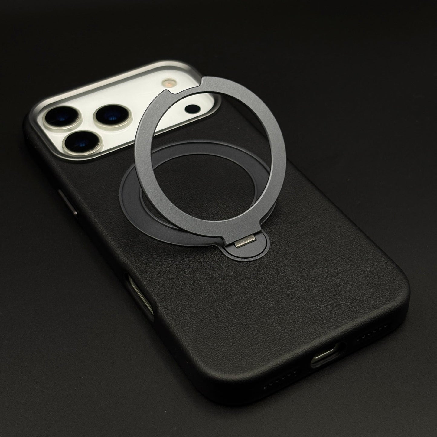 Genuine Leather Mobile Case Cover with 360° Rotating Stand & MagSafe for iPhone 17 Series