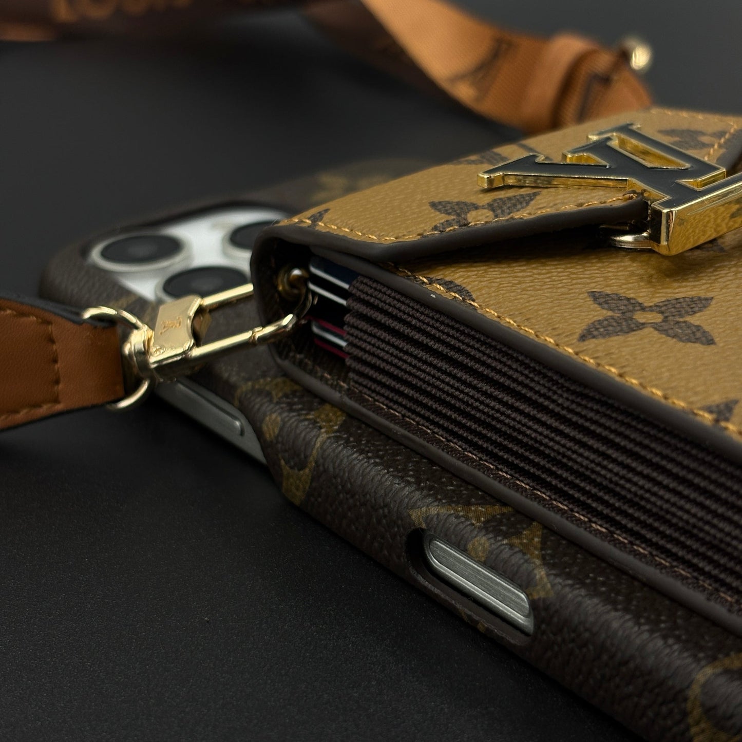 Luxury Fashion Brand Monogram Cardholder Sling Case for iPhone