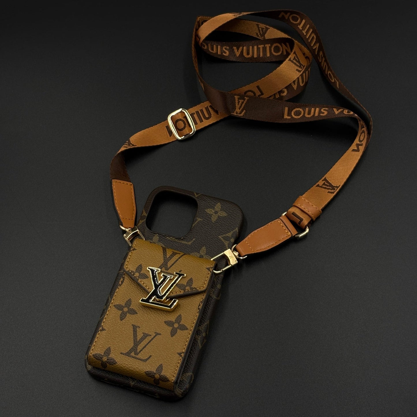 Luxury Fashion Brand Monogram Cardholder Sling Case for iPhone