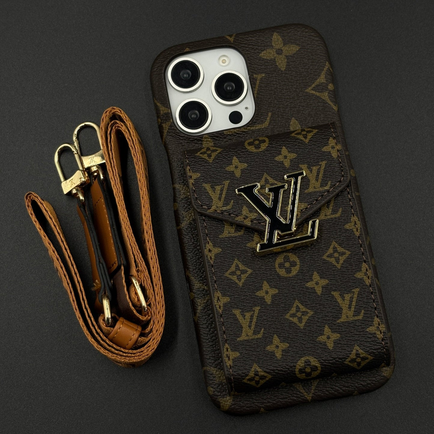 Luxury Fashion Brand Monogram Cardholder Sling Case for iPhone
