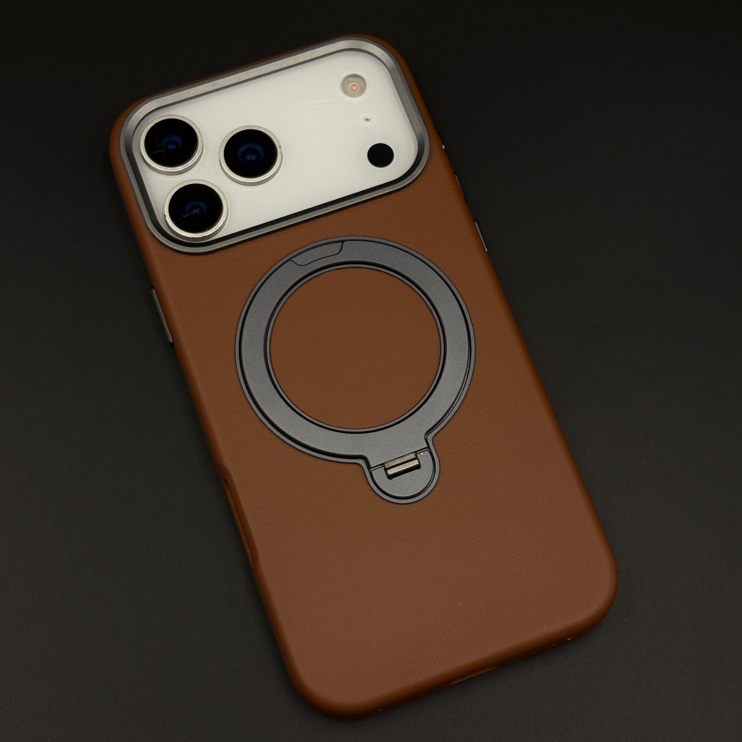Genuine Leather Mobile Case Cover with 360° Rotating Stand & MagSafe for iPhone 17 Series
