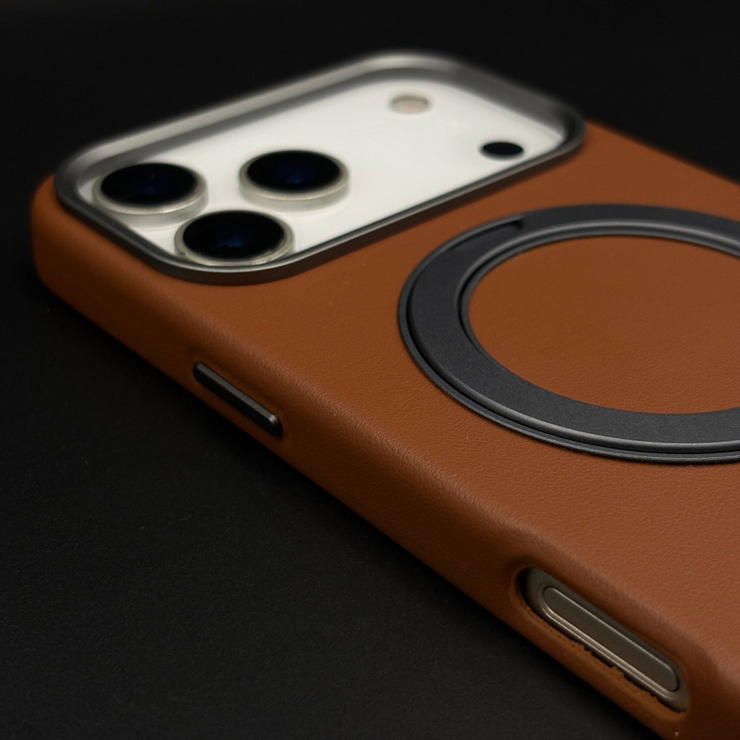 Genuine Leather Mobile Case Cover with 360° Rotating Stand & MagSafe for iPhone 17 Series