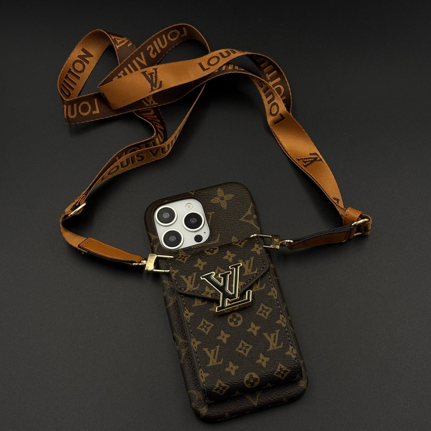Luxury Fashion Brand Monogram Cardholder Sling Case for iPhone