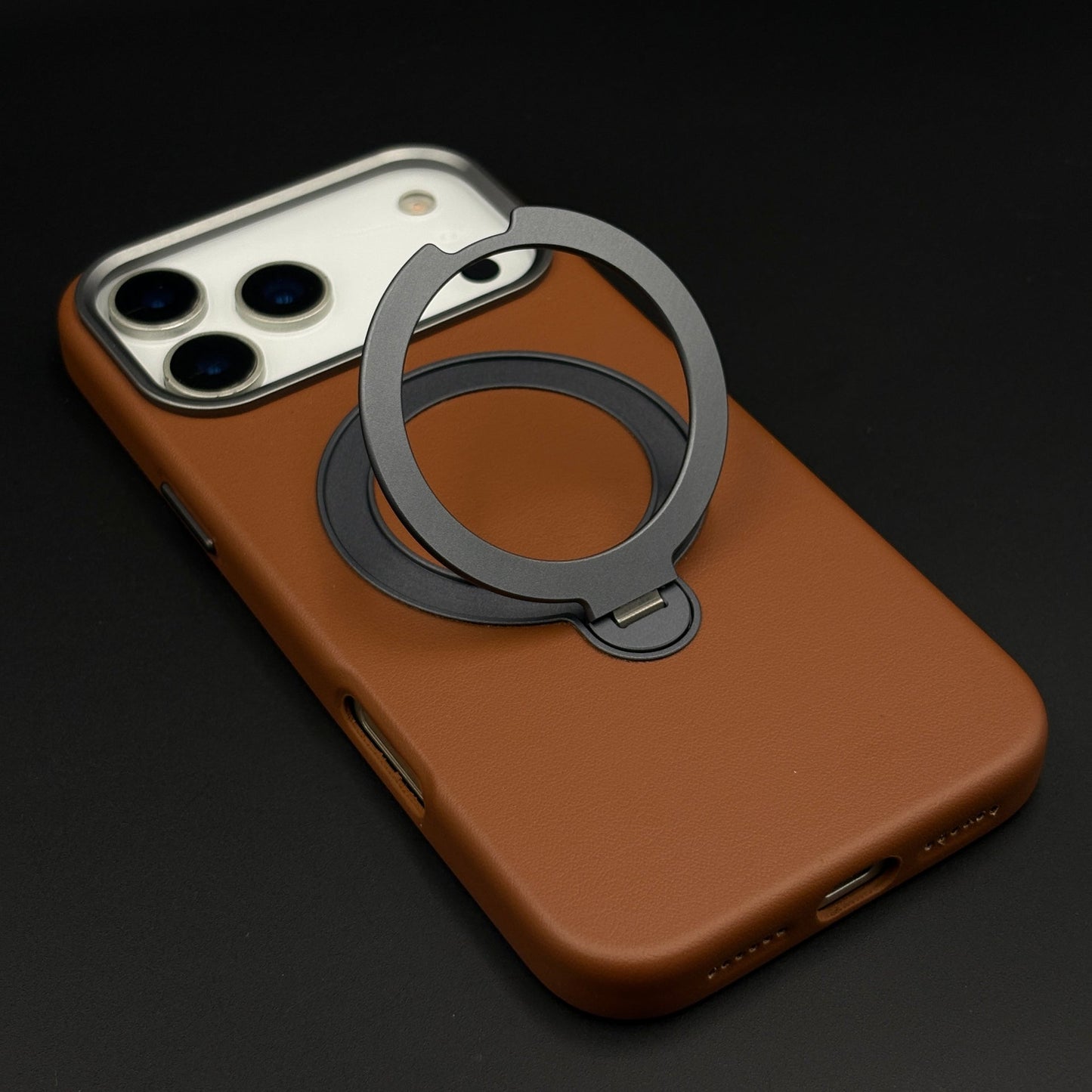 Genuine Leather Mobile Case Cover with 360° Rotating Stand & MagSafe for iPhone 17 Series