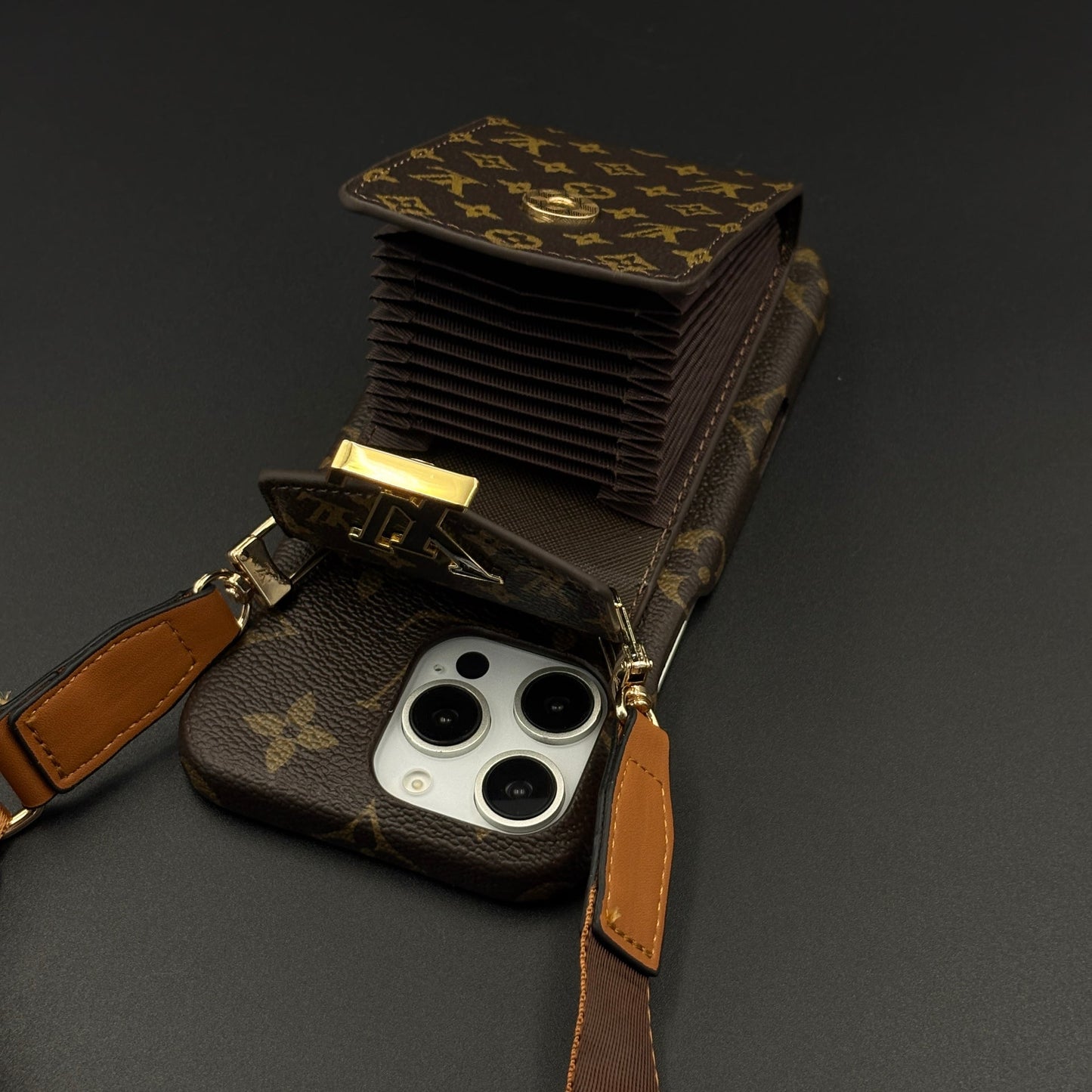 Luxury Fashion Brand Monogram Cardholder Sling Case for iPhone