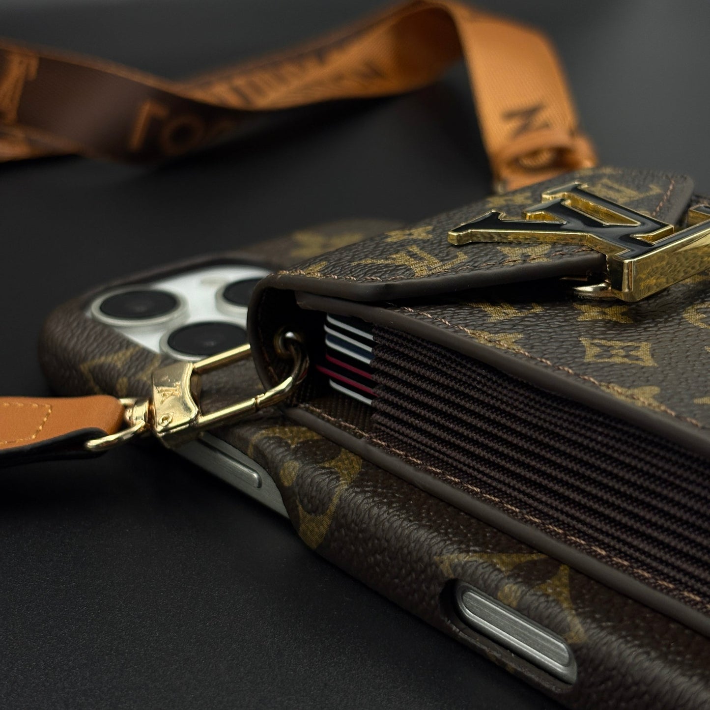 Luxury Fashion Brand Monogram Cardholder Sling Case for iPhone