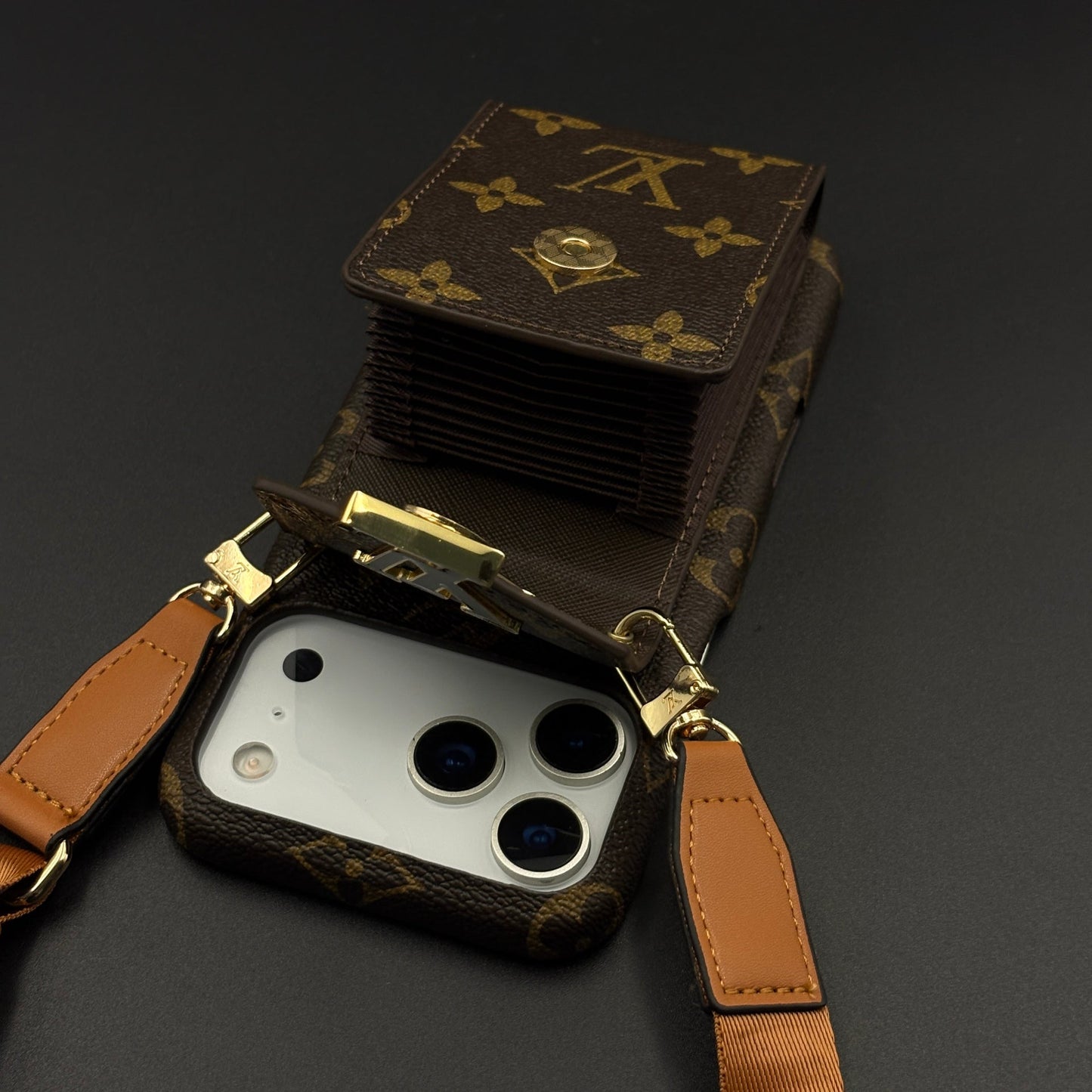 Luxury Fashion Brand Monogram Cardholder Sling Case for iPhone 17 Series