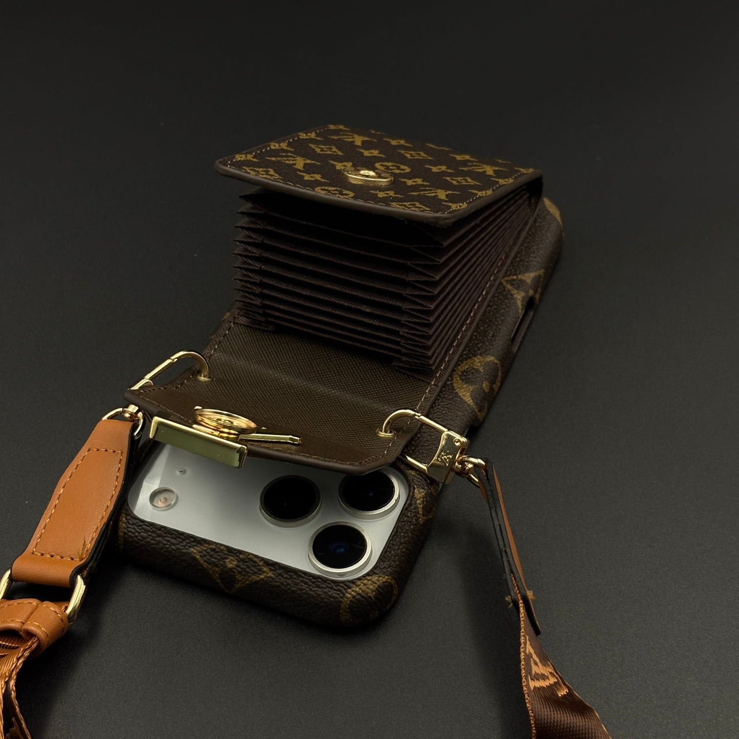 Luxury Fashion Brand Monogram Cardholder Sling Case for iPhone 17 Series