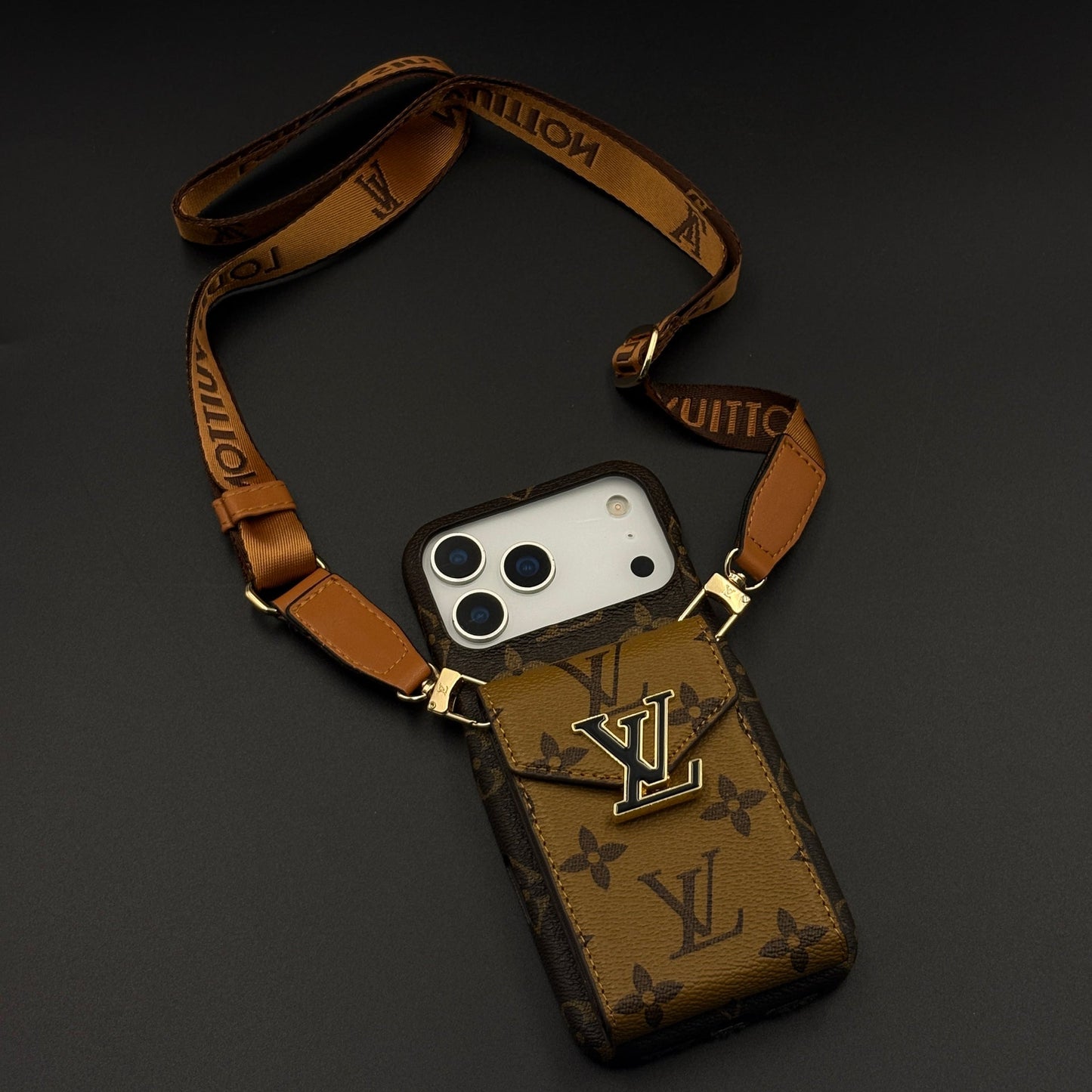 Luxury Fashion Brand Monogram Cardholder Sling Case for iPhone 17 Series