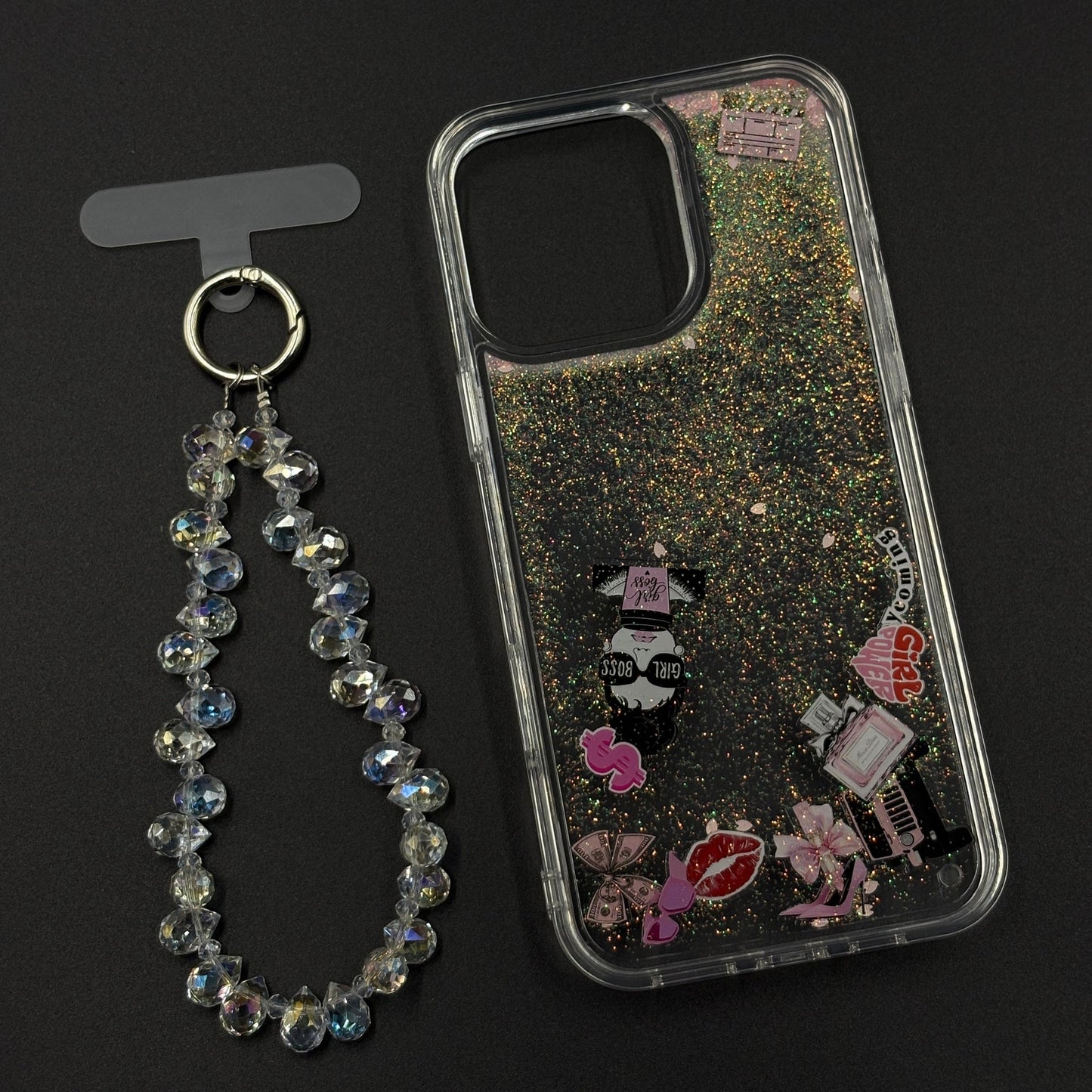Floating Glitter Sparkle Strap Holder Case Cover for iPhone