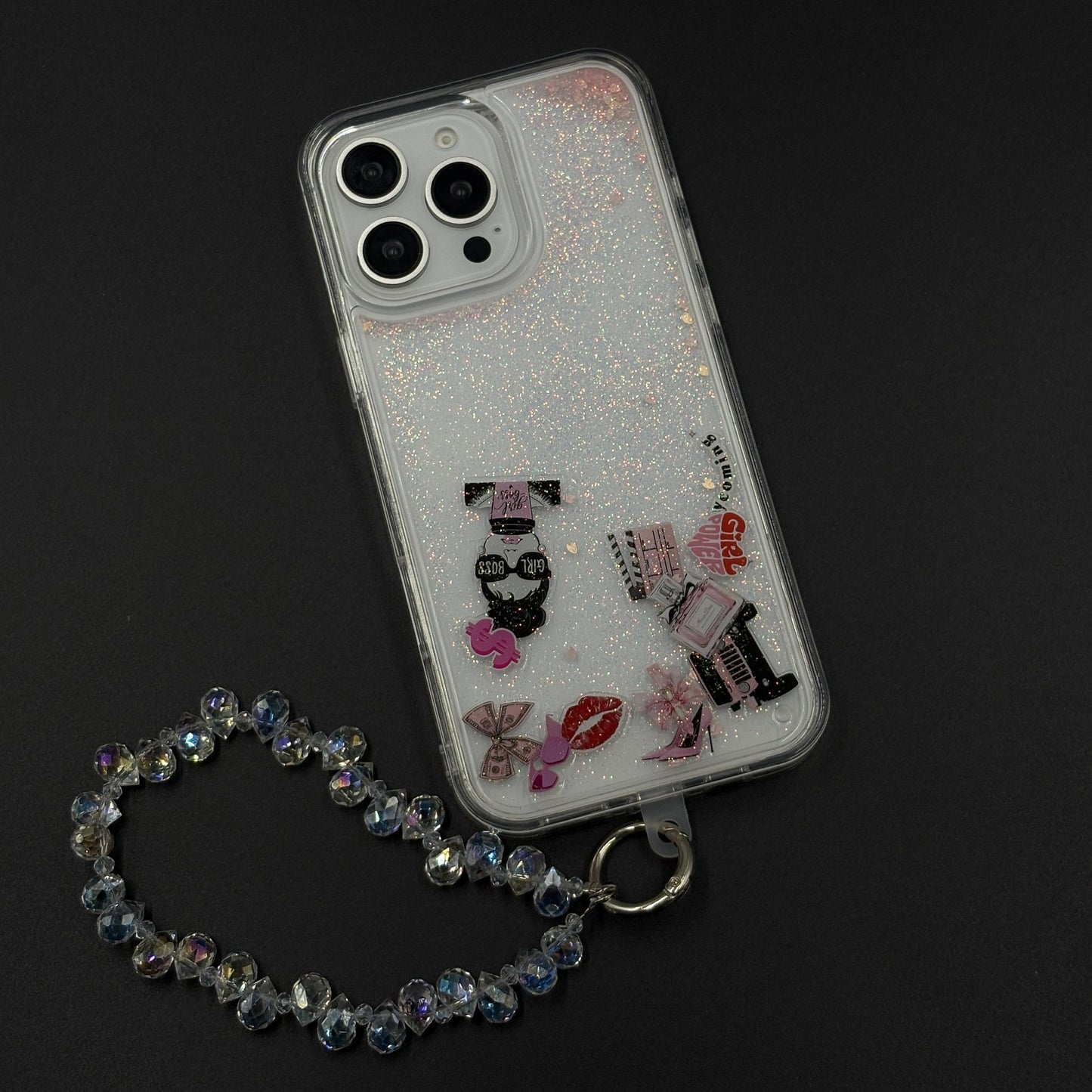 Floating Glitter Sparkle Strap Holder Case Cover for iPhone