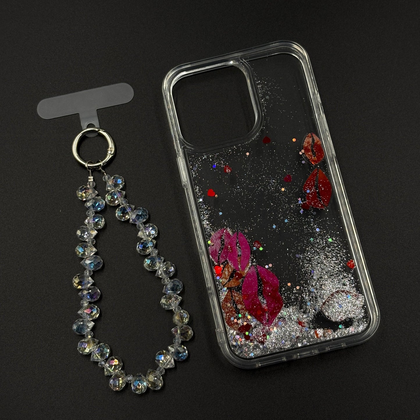 Floating Glitter Sparkle Strap Holder Case Cover for iPhone