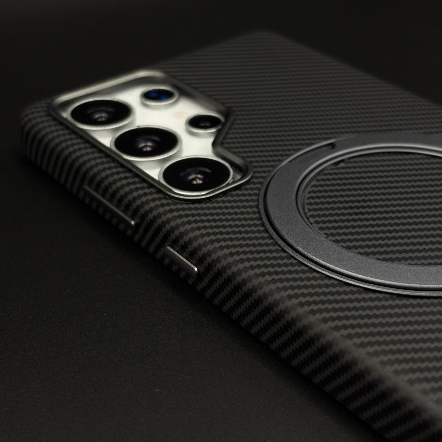 Carbon Fibre Case with Rotating Stand & MagSafe for Samsung Galaxy S24 Ultra | Protective Cover