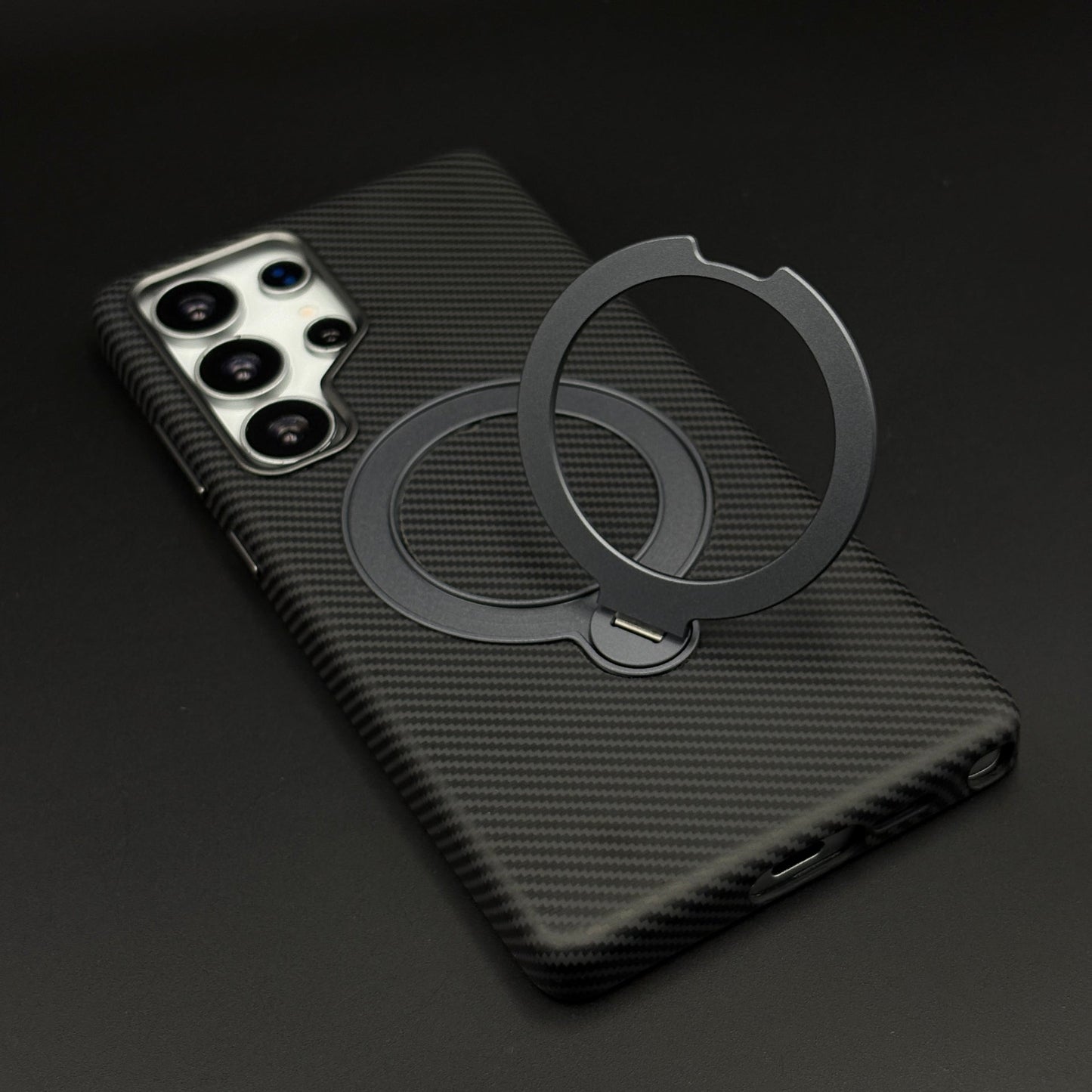 Carbon Fibre Case with Rotating Stand & MagSafe for Samsung Galaxy S25 Ultra | Protective Cover