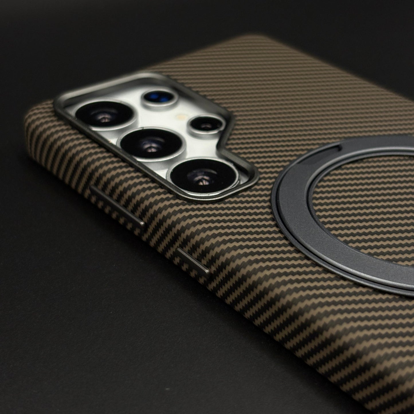Carbon Fibre Case with Rotating Stand & MagSafe for Samsung Galaxy S25 Ultra | Protective Cover