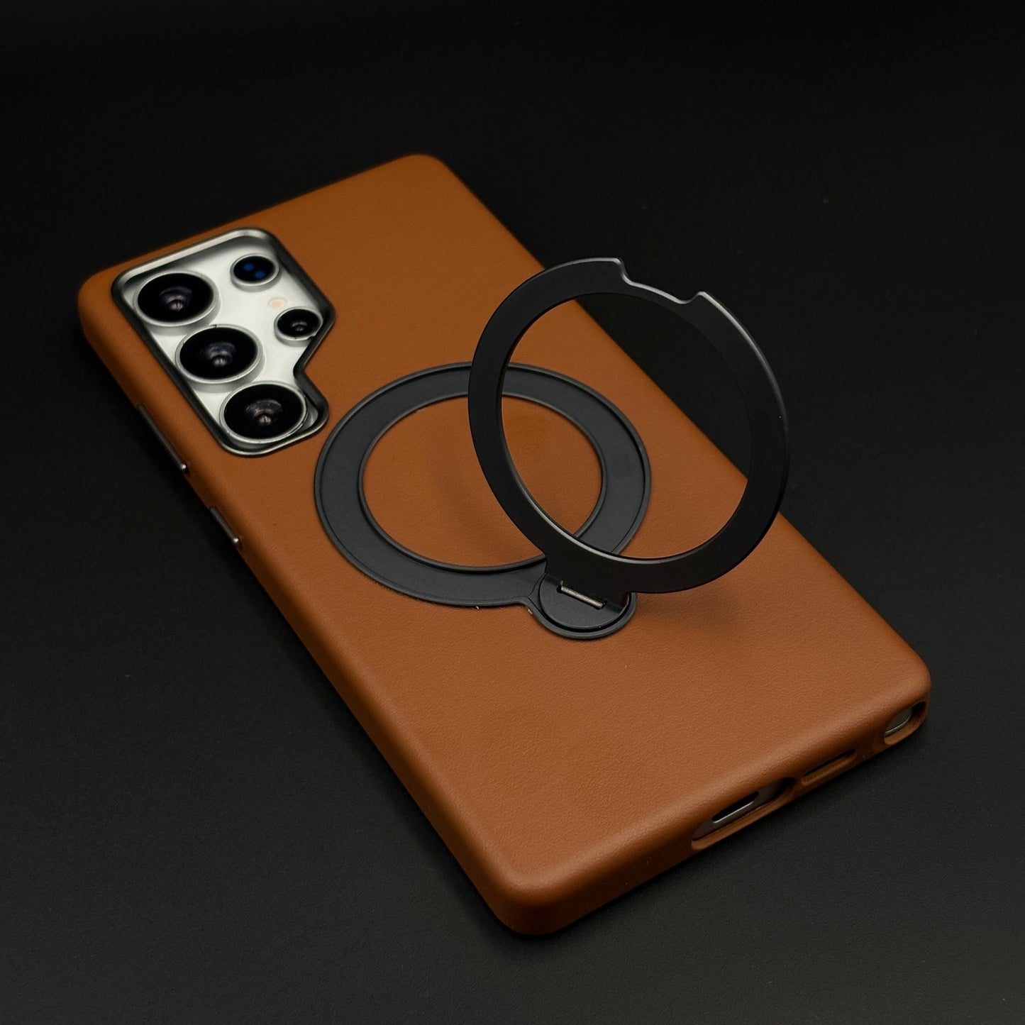 Genuine Leather Mobile Case Cover with 360° Rotating Stand & MagSafe for Samsung Galaxy S24 Ultra | Protective Cover