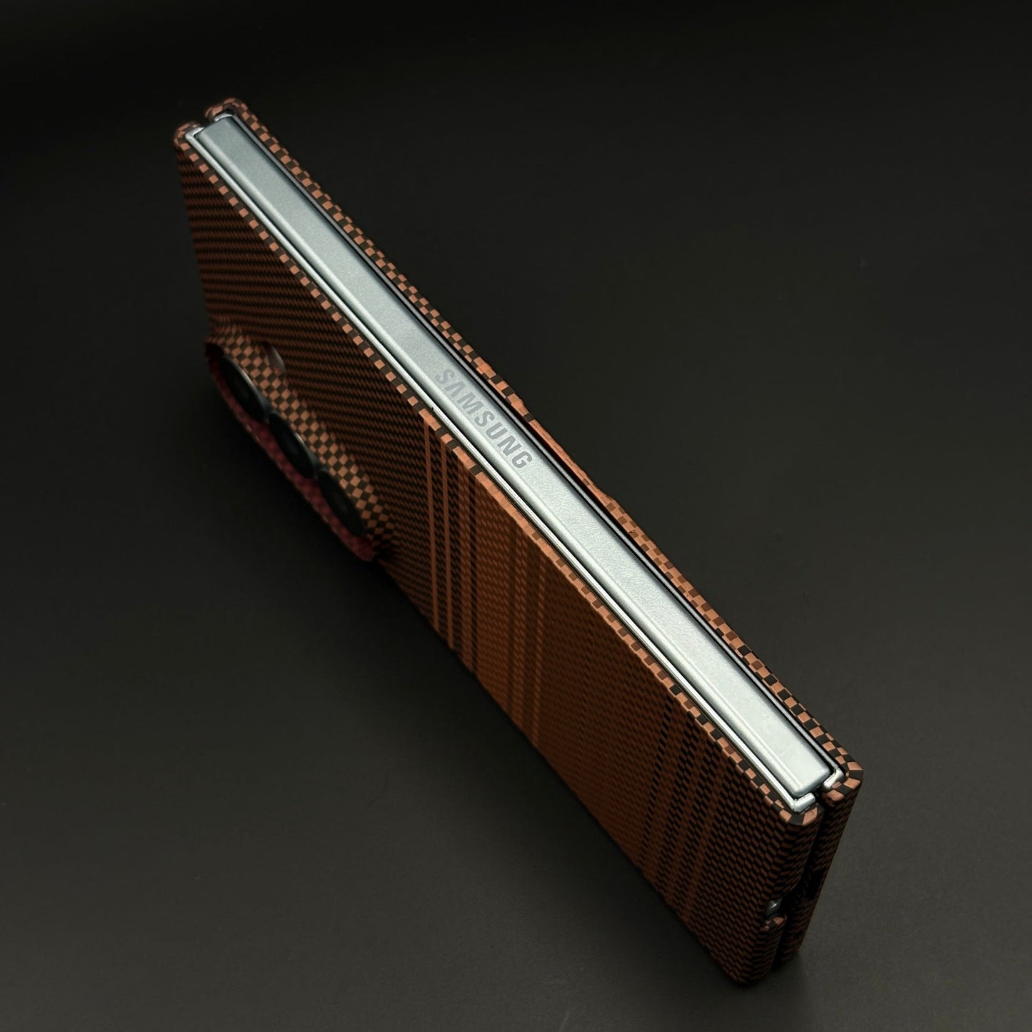 Cocoa Brown Stripe Carbon Fibre Feel MagSafe Mobile Case Cover for Samsung Galaxy Z Fold 7 | Slim Protective Shell