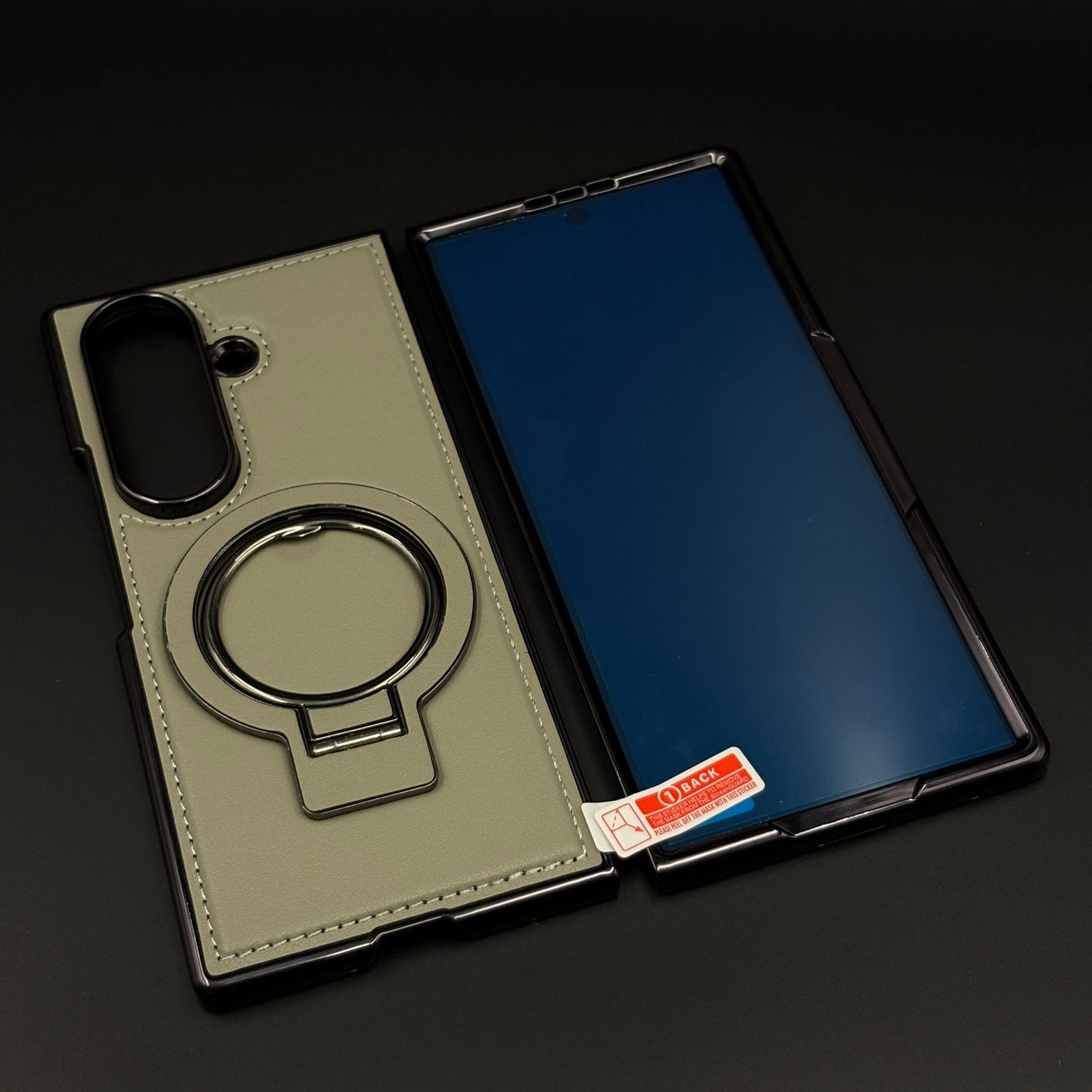 Stitched Leather Rotating Metal Stand MagSafe Mobile Case Cover for Samsung Galaxy Z Fold 6 | Front Screen Protector Included