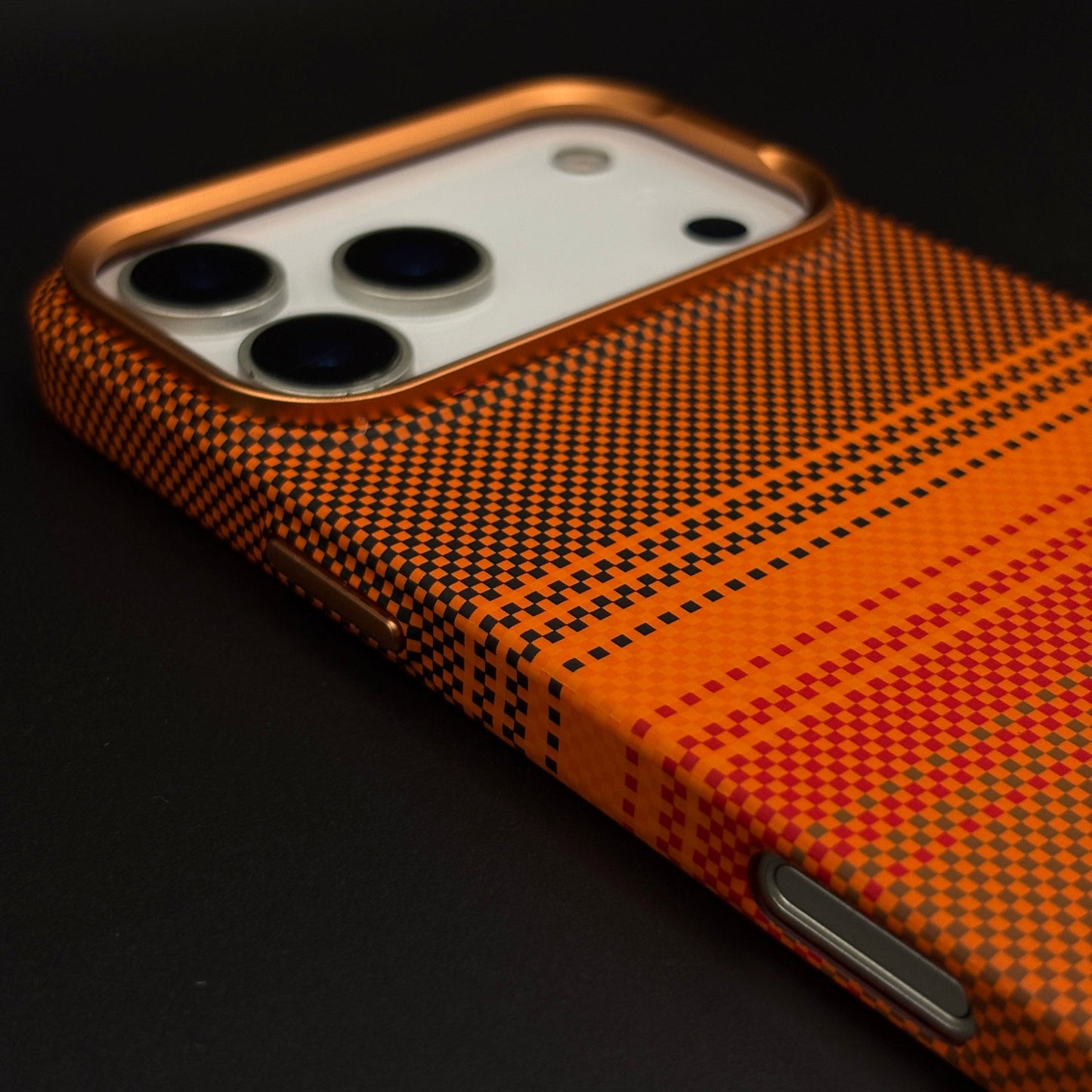 Burnt Orange Carbon Fibre Feel Hidden MagSafe Mobile Case Cover for iPhone 17 Series | Slim Protective Shell