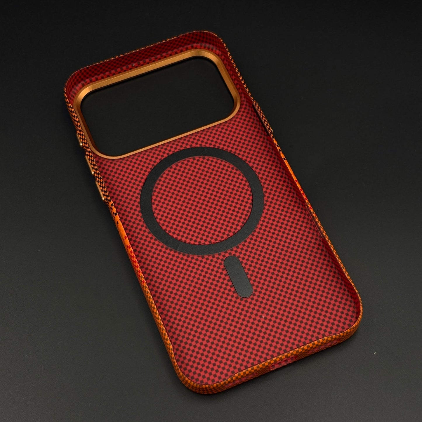 Burnt Orange Carbon Fibre Feel Hidden MagSafe Mobile Case Cover for iPhone 17 Series | Slim Protective Shell