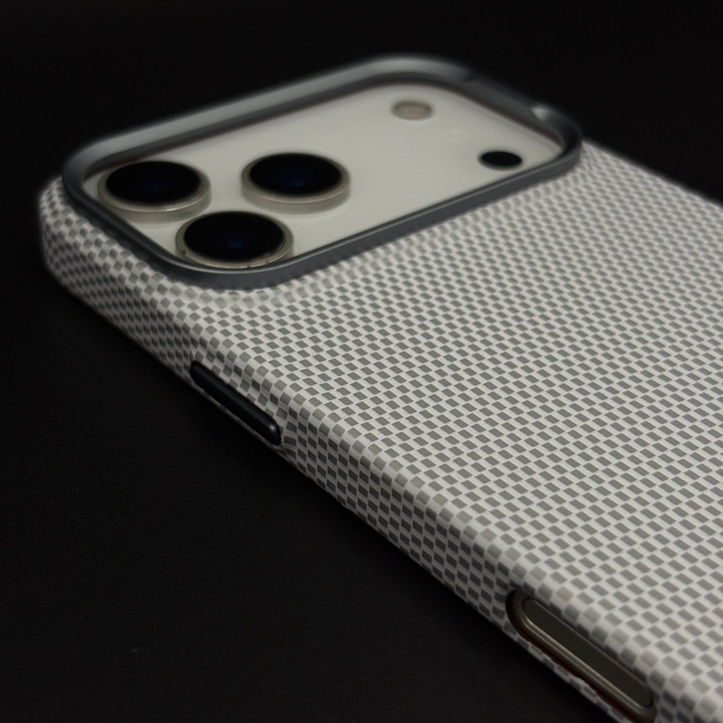 Pearl White Carbon Fibre Feel Hidden MagSafe Mobile Case Cover for iPhone 17 Series | Slim Protective Shell