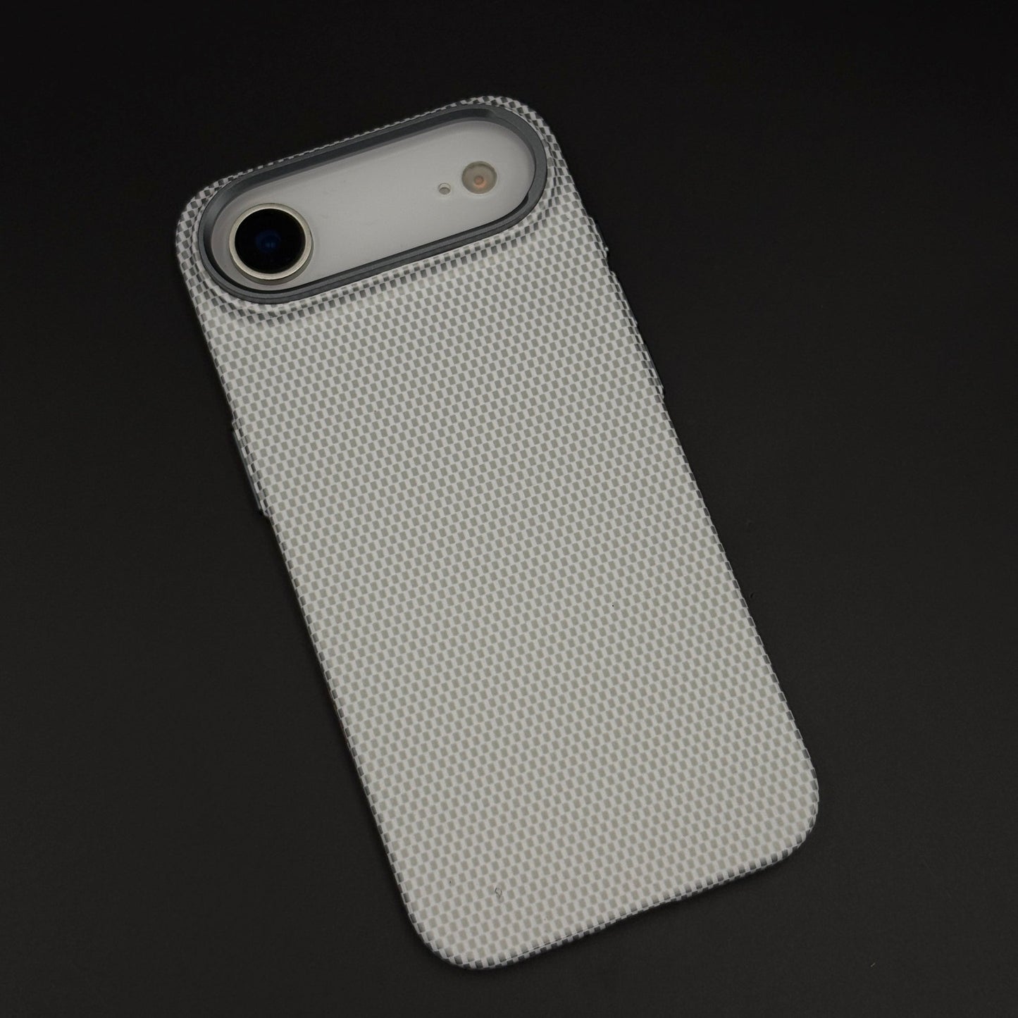 Pearl White Carbon Fibre Feel Hidden MagSafe Mobile Case Cover for iPhone 17 Air | Slim Protective Shell