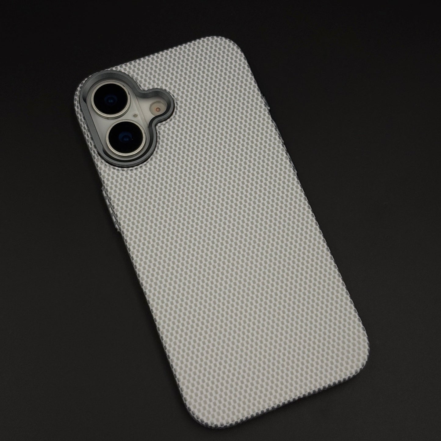 Pearl White Carbon Fibre Feel Hidden MagSafe Mobile Case Cover for iPhone 17 | Slim Protective Shell