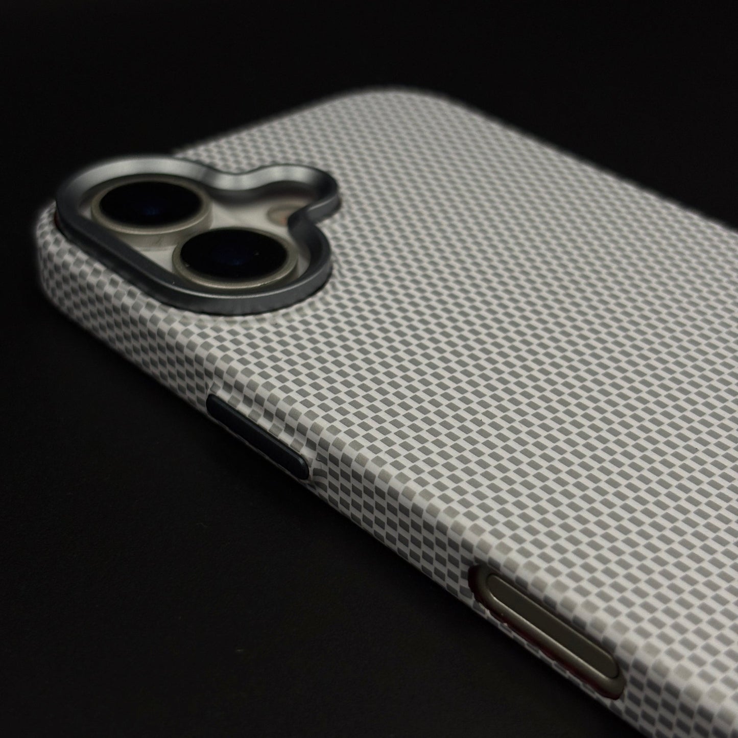 Pearl White Carbon Fibre Feel Hidden MagSafe Mobile Case Cover for iPhone 16 Series | Slim Protective Shell