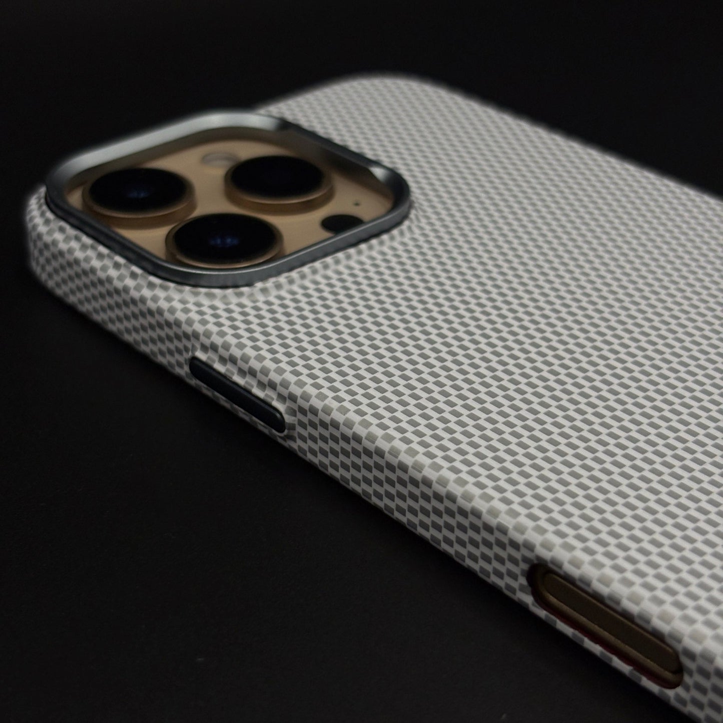 Pearl White Carbon Fibre Feel Hidden MagSafe Mobile Case Cover for iPhone 16 Series | Slim Protective Shell