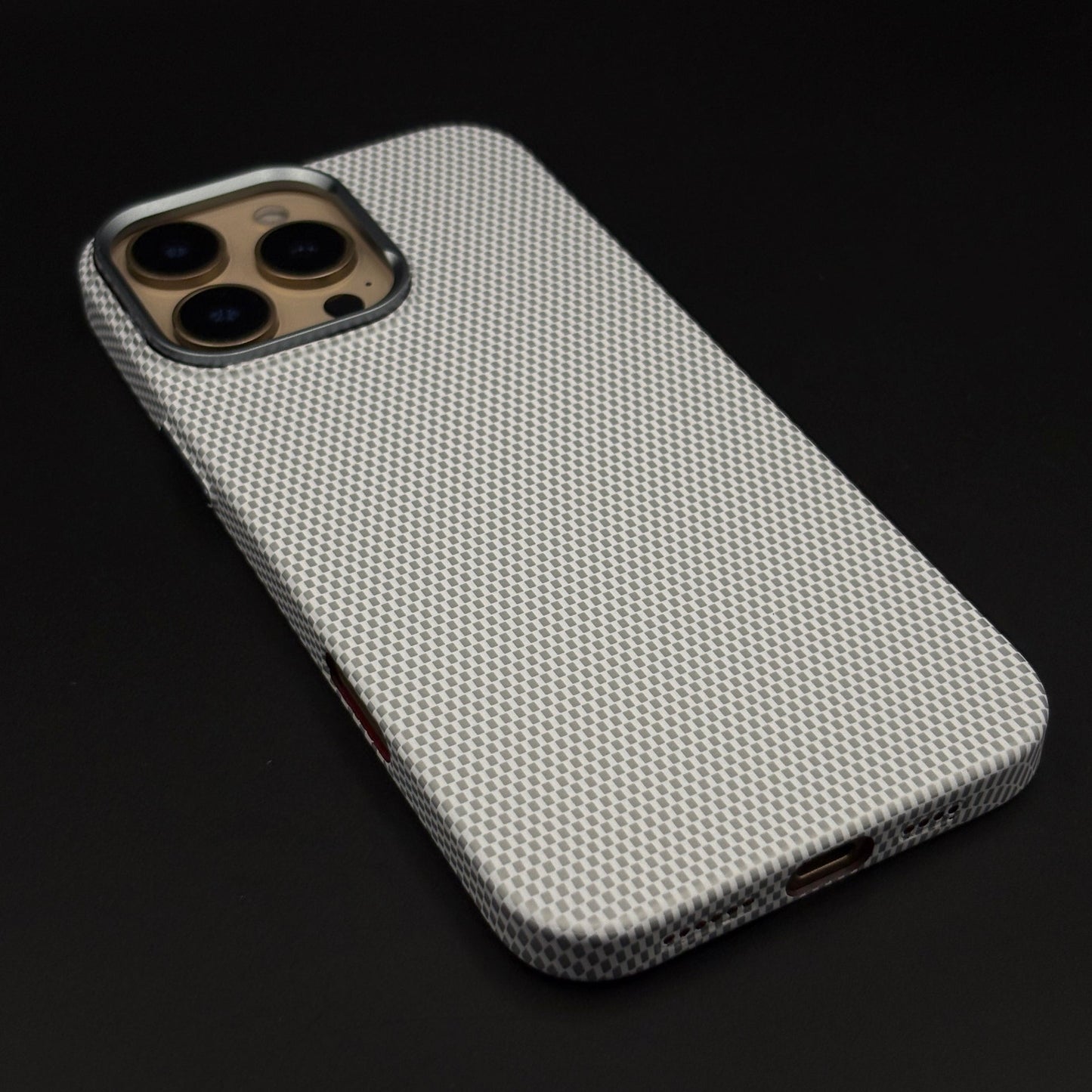 Pearl White Carbon Fibre Feel Hidden MagSafe Mobile Case Cover for iPhone 16 Series | Slim Protective Shell