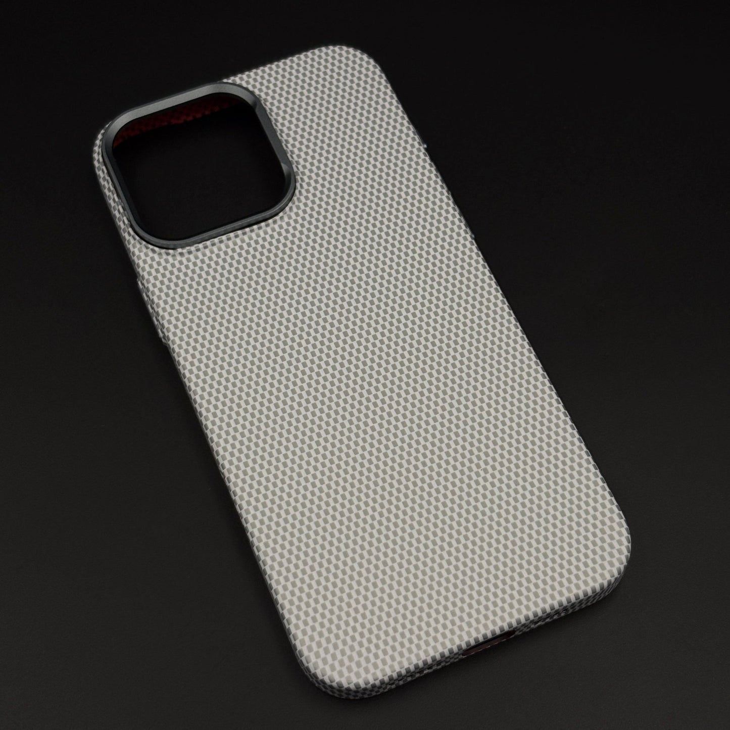 Pearl White Carbon Fibre Feel Hidden MagSafe Mobile Case Cover for iPhone 16 Series | Slim Protective Shell