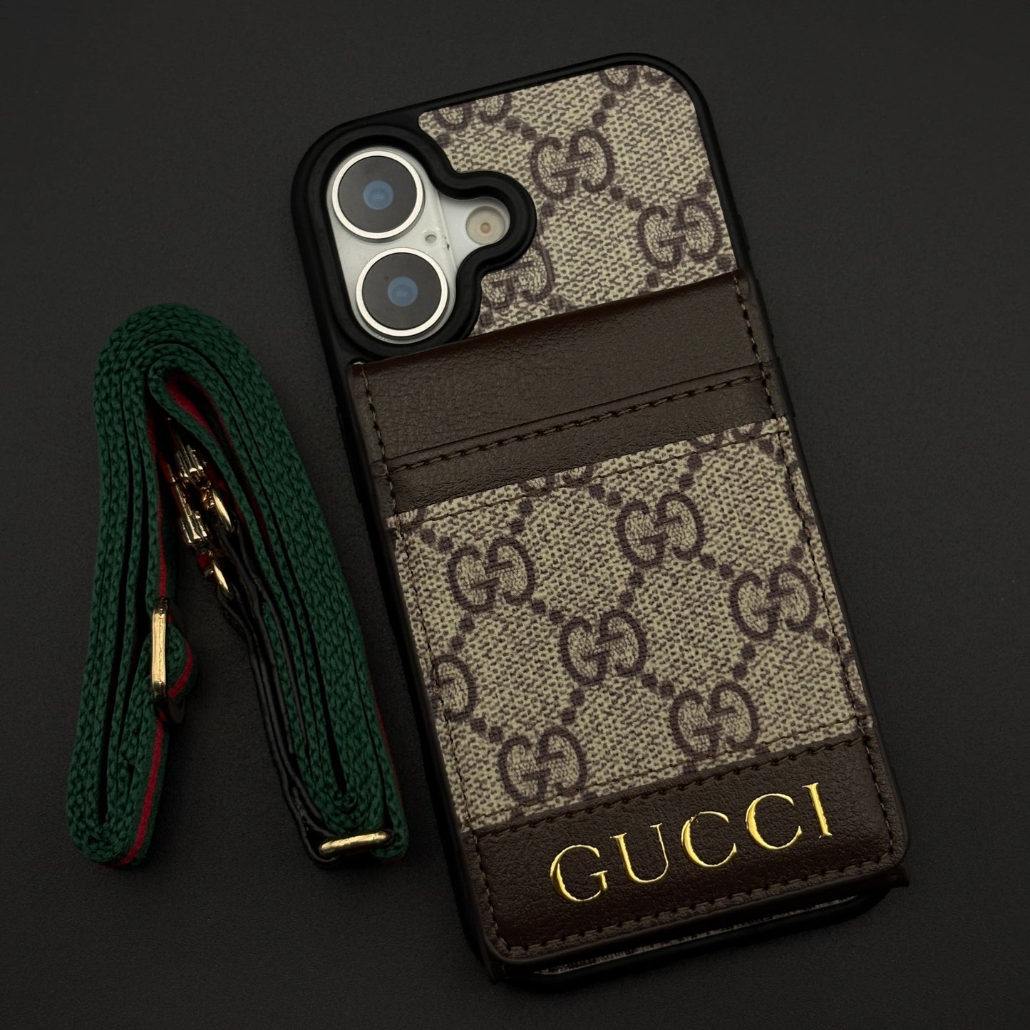 Luxury GG Monogram Cardholder Sling Case with Mirror for iPhone