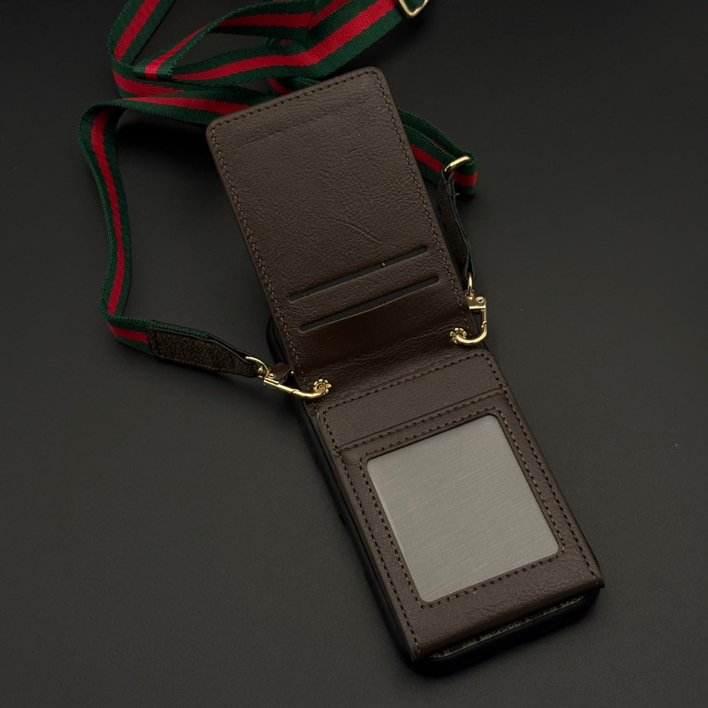 Luxury GG Monogram Cardholder Sling Case with Mirror for iPhone 17