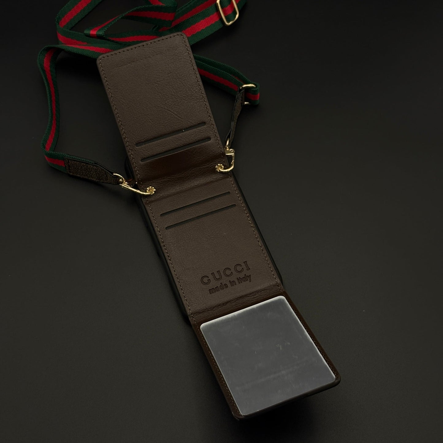 Luxury GG Monogram Cardholder Sling Case with Mirror for iPhone 17