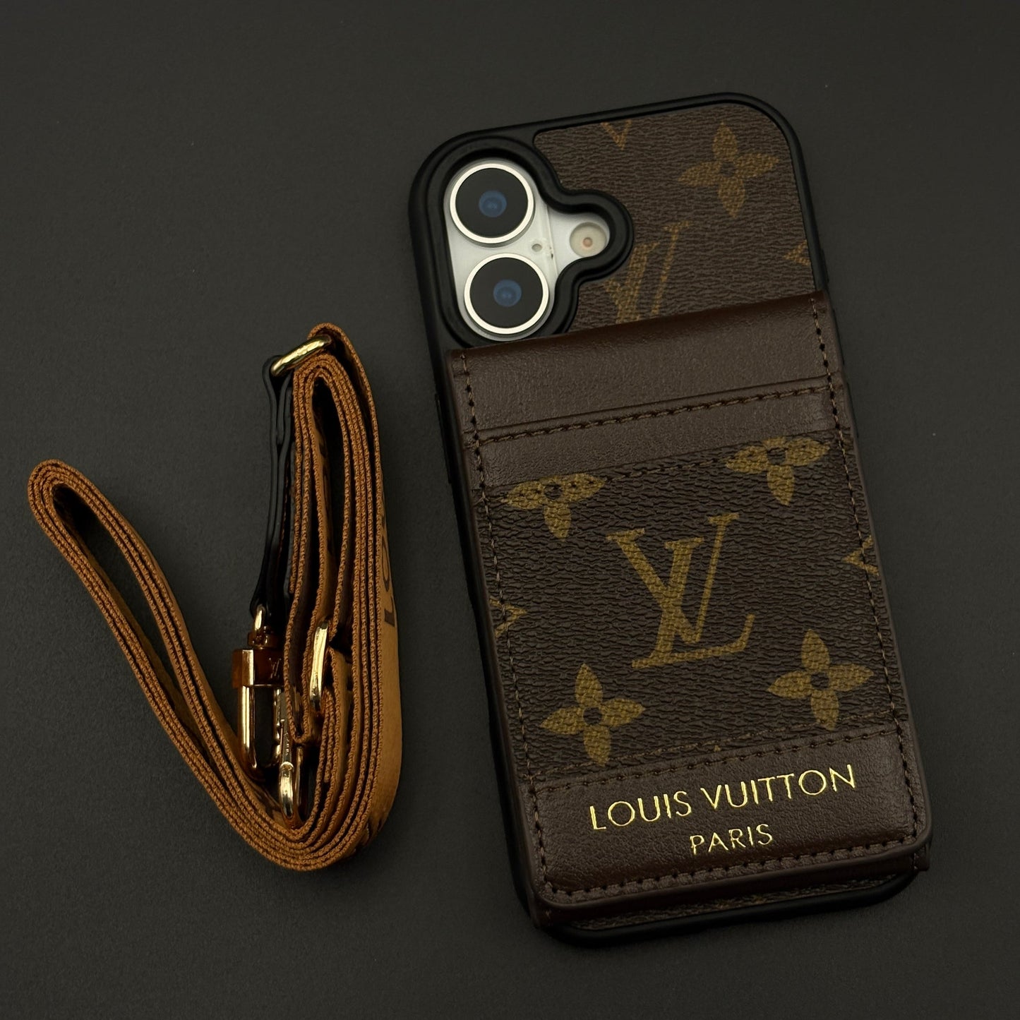 Luxury Fashion Brand Monogram Cardholder Sling Case with Mirror for iPhone