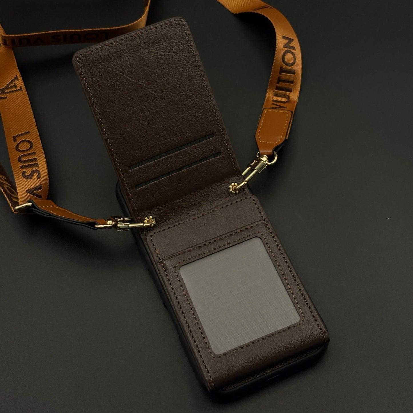 Luxury Fashion Brand Monogram Cardholder Sling Case with Mirror for iPhone 17