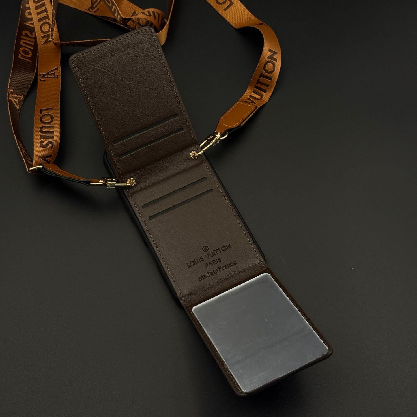 Luxury Fashion Brand Monogram Cardholder Sling Case with Mirror for iPhone 17