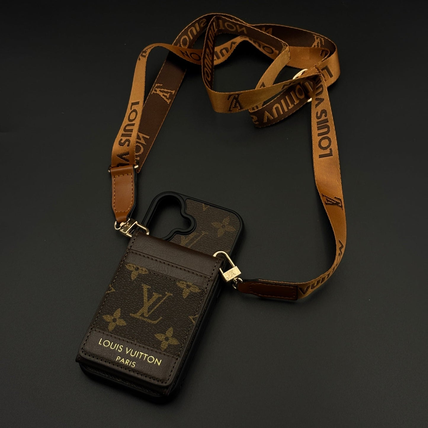 Luxury Fashion Brand Monogram Cardholder Sling Case with Mirror for iPhone 17