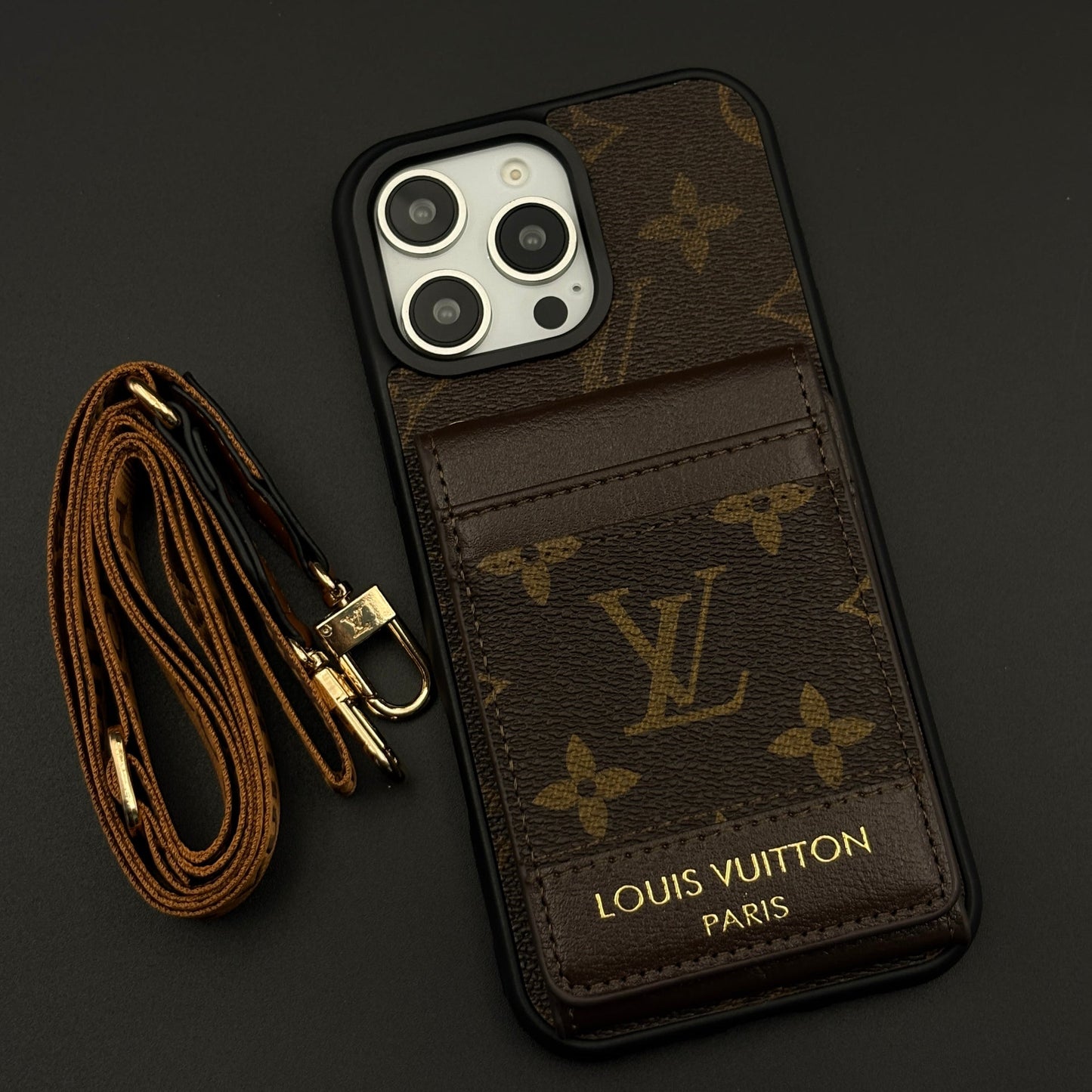 Luxury Fashion Brand Monogram Cardholder Sling Case with Mirror for iPhone