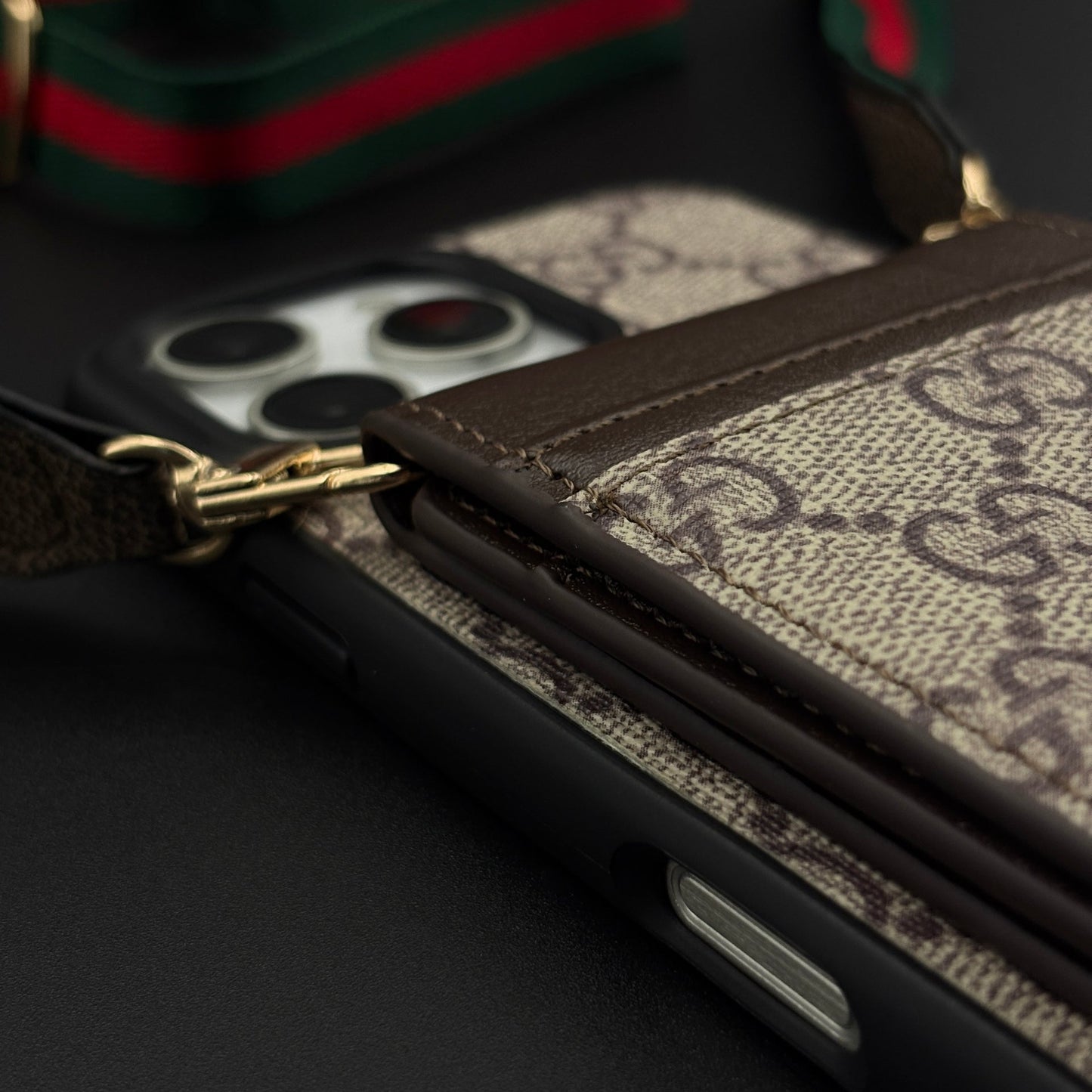 Luxury GG Monogram Cardholder Sling Case with Mirror for iPhone