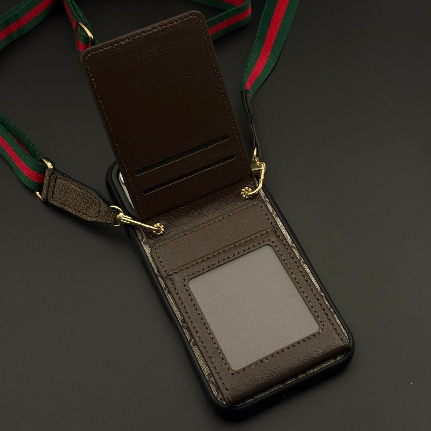 Luxury GG Monogram Cardholder Sling Case with Mirror for iPhone