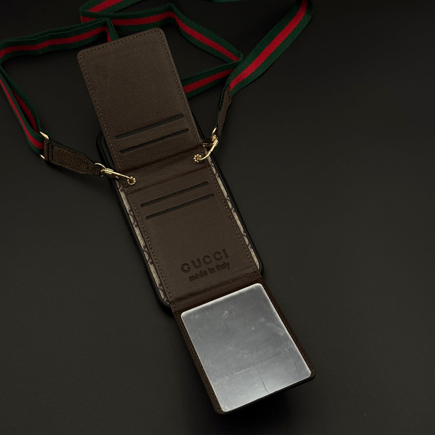 Luxury GG Monogram Cardholder Sling Case with Mirror for iPhone
