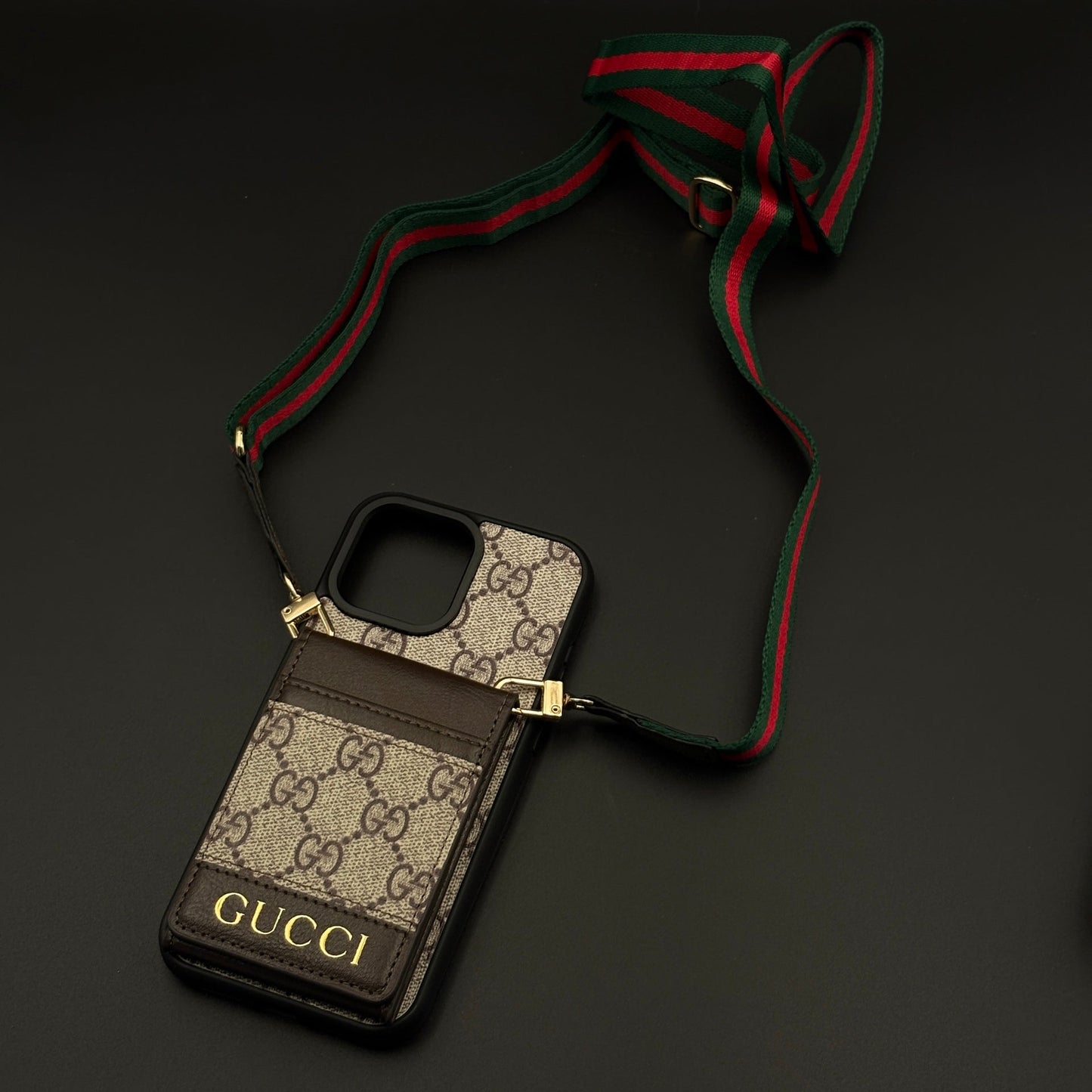 Luxury GG Monogram Cardholder Sling Case with Mirror for iPhone