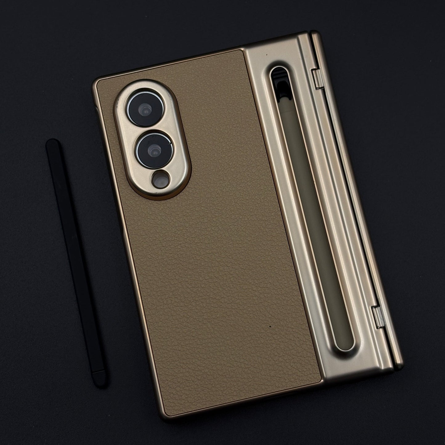 All-in-One Case | Leather Texture with Pen for Samsung Galaxy Z Fold 8 | Front Screen Protector & Side Hinge Protection