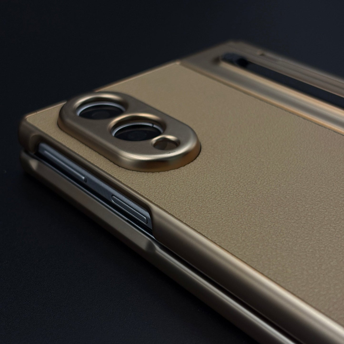 All-in-One Case | Leather Texture with Pen for Samsung Galaxy Z Fold 8 | Front Screen Protector & Side Hinge Protection